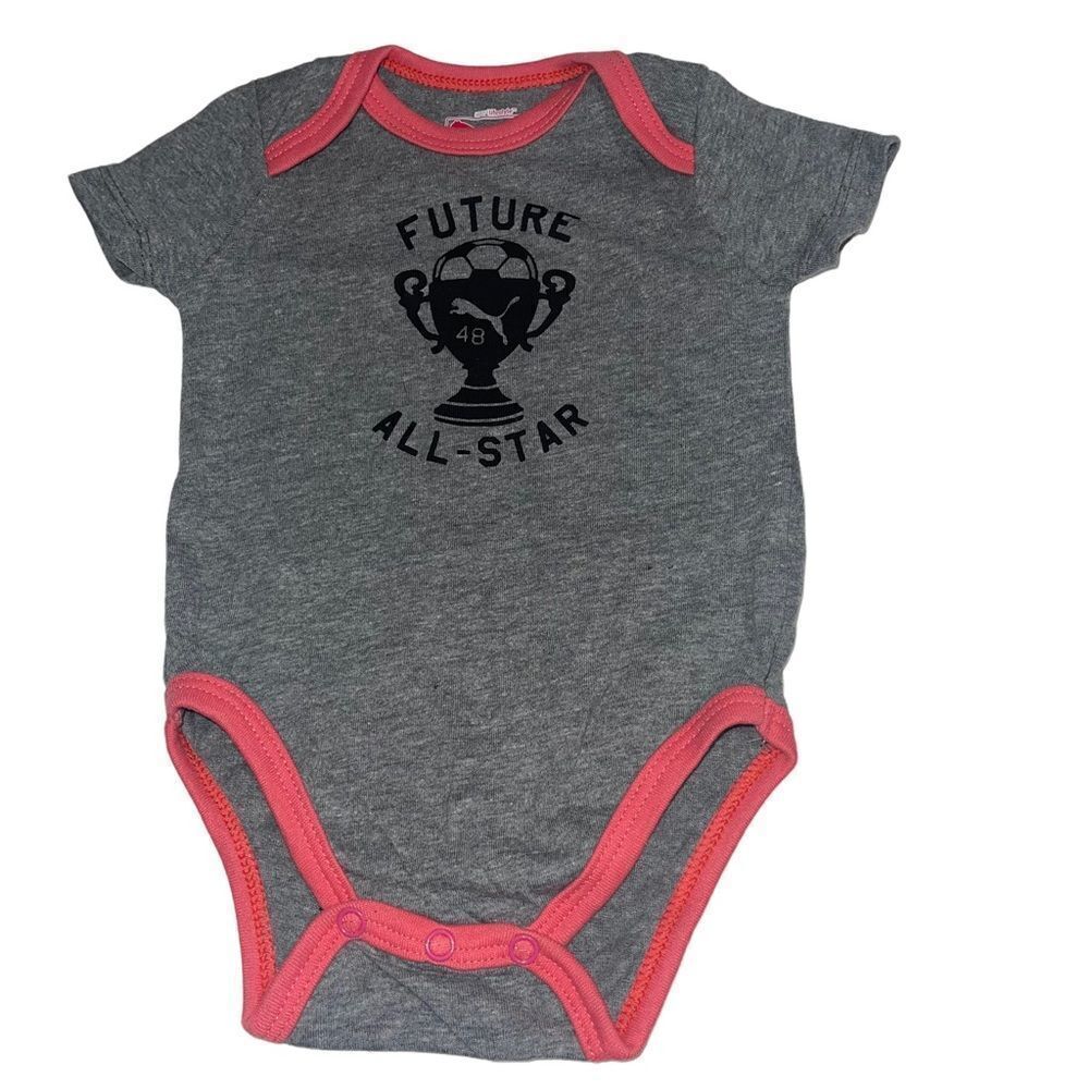 4/$25 - Puma Heathered Grey Onesie w/ Coral Accents -‎ Soccer - Size 6-9 mths